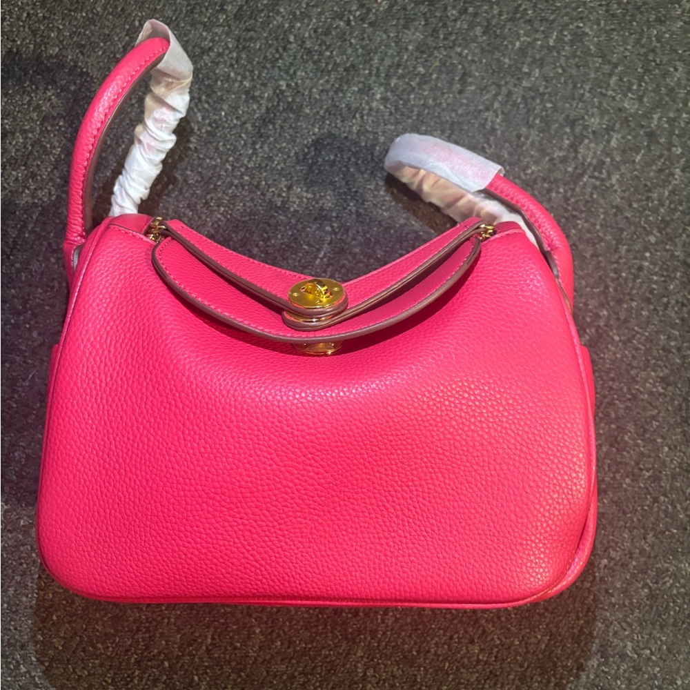 Flower rose pink togo Leather Handbag